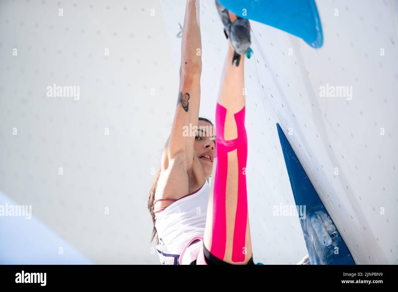 Munich, Allemagne. 13th août 2022. Munich, Allemagne, 13 août 2022: Lucka Rakovec (SLO) en action pendant la demi-finale d'escalade de la Femme au Lead à Koenigsplatz aux Championnats d'Europe 2022 de Munich, Allemagne (Liam Asman/SPP) Credit: SPP Sport Press photo. /Alamy Live News Banque D'Images