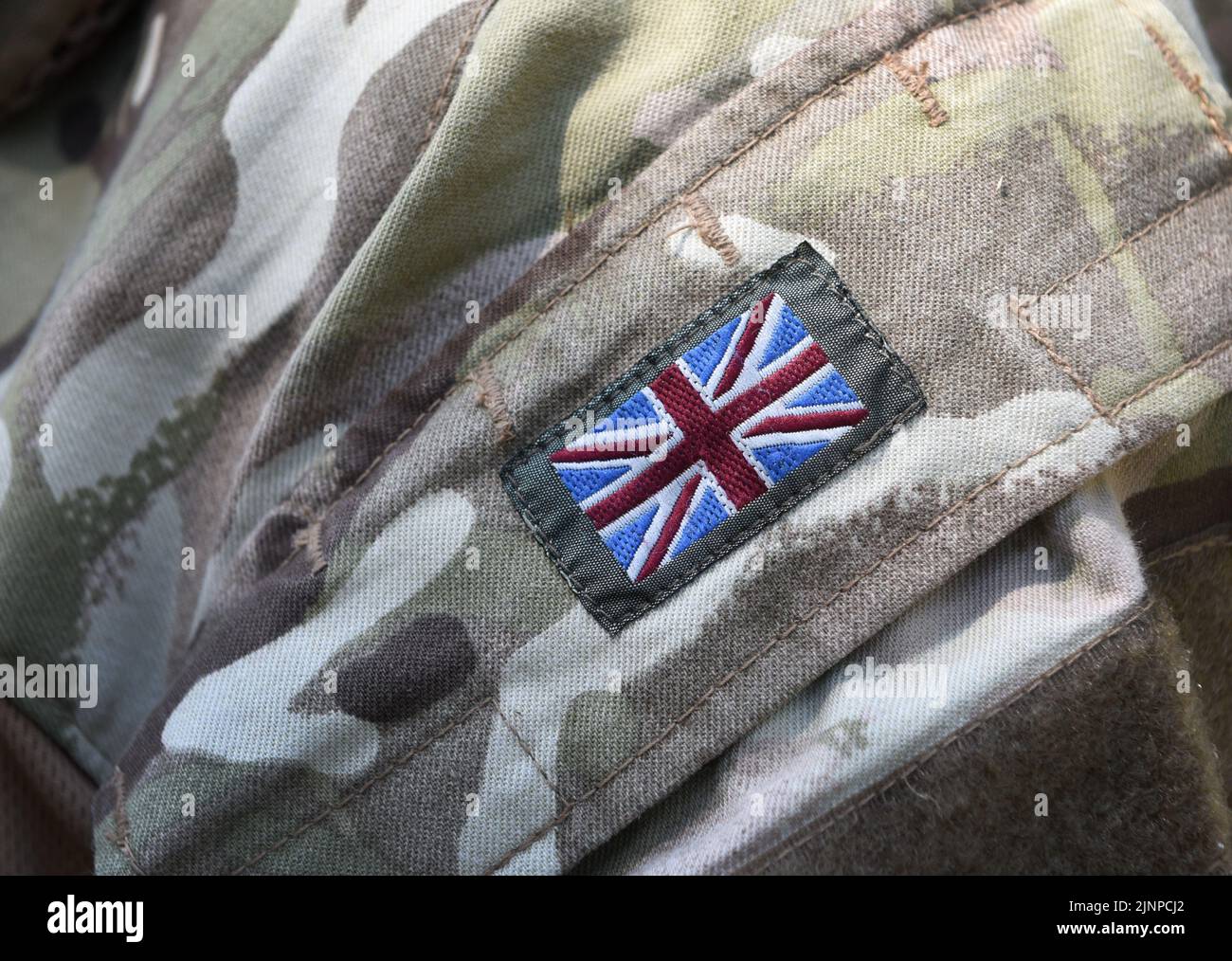 Drapeau britannique sur bras des soldats. Armée britannique. Forces armées britanniques. Armée britannique Banque D'Images