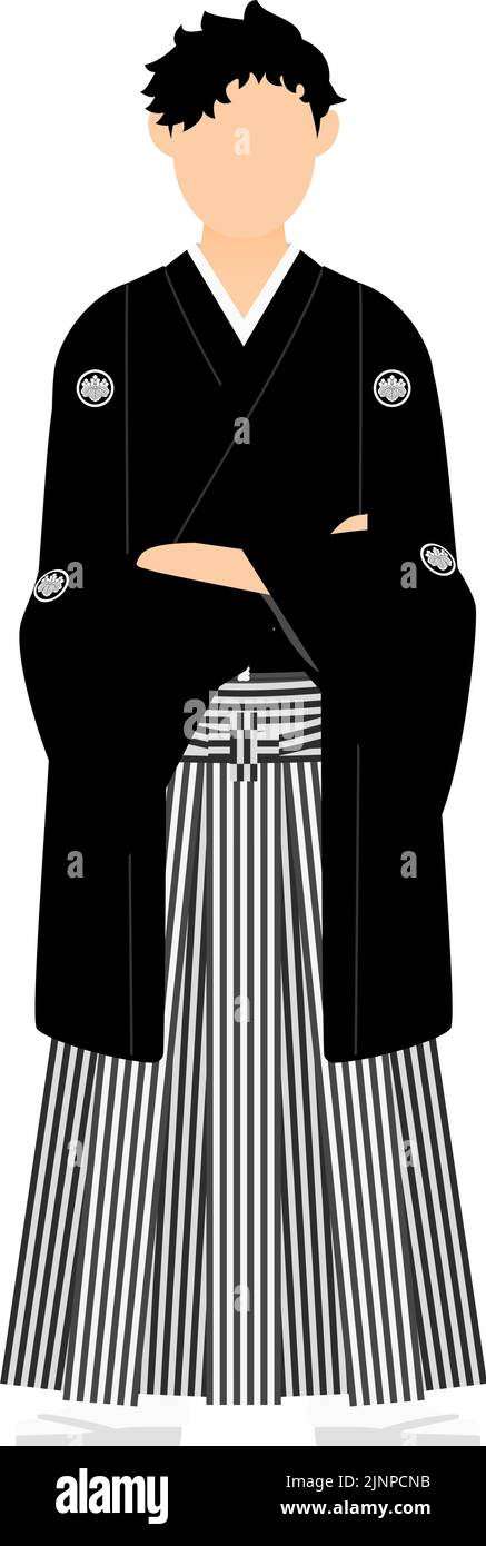 Un homme dans un kimono, portant un hakama à crête, plie les bras Illustration de Vecteur