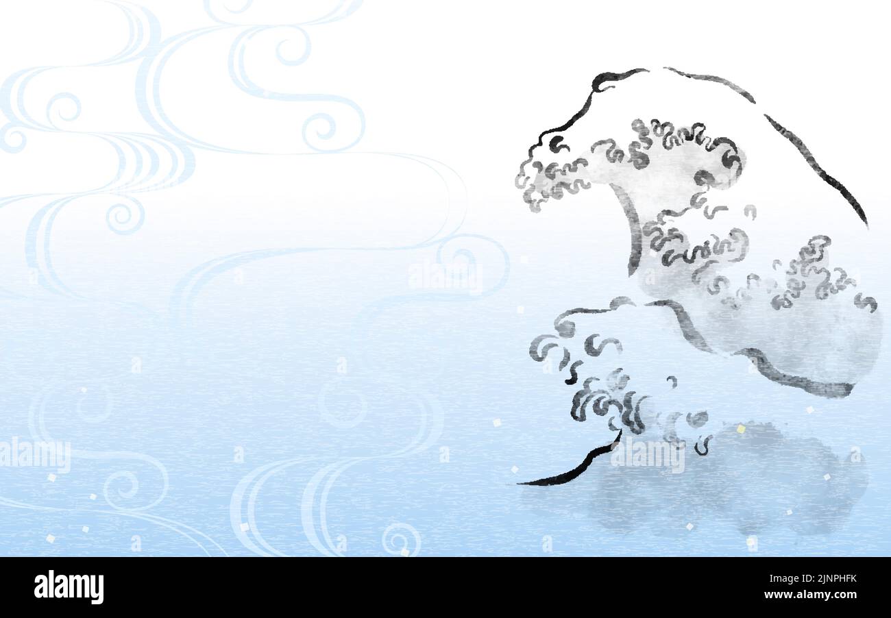 Arrière-plan japonais, vagues rugueuse dans la peinture à l'encre et motif japonais de l'eau courante Illustration de Vecteur