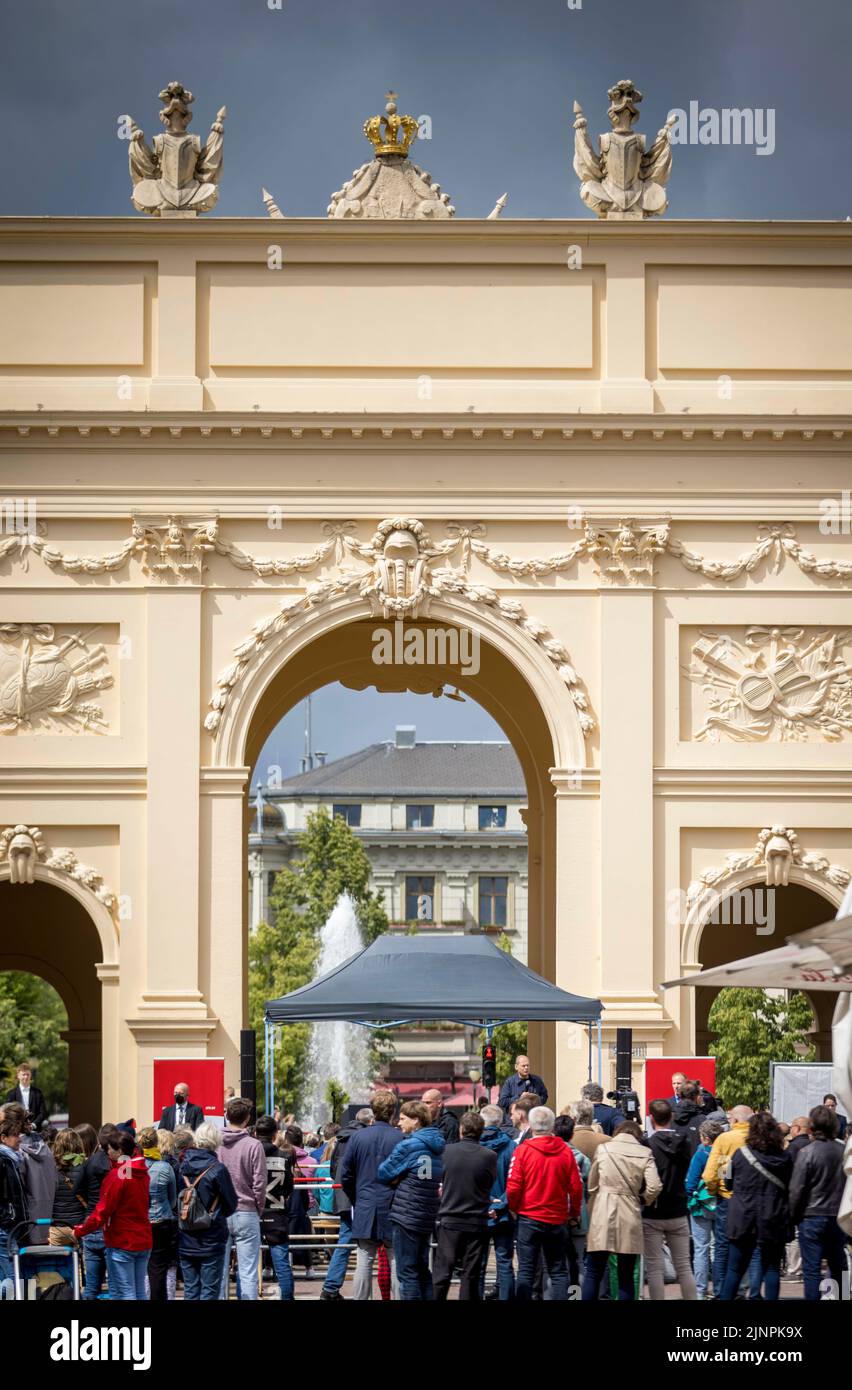 OLAF Scholz (SPD), Chancelier fédéral, s'exprime lors d'un discours de circonscription à Potsdam sur des sujets d'actualité et répond aux questions des citoyens. Potsdam, 29 mai 2022. Banque D'Images