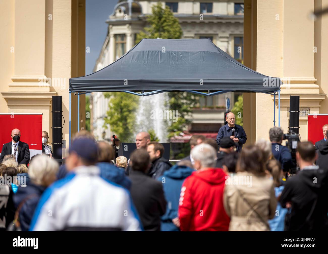 OLAF Scholz (SPD), Chancelier fédéral, s'exprime lors d'un discours de circonscription à Potsdam sur des sujets d'actualité et répond aux questions des citoyens. Potsdam, 29 mai 2022. Banque D'Images