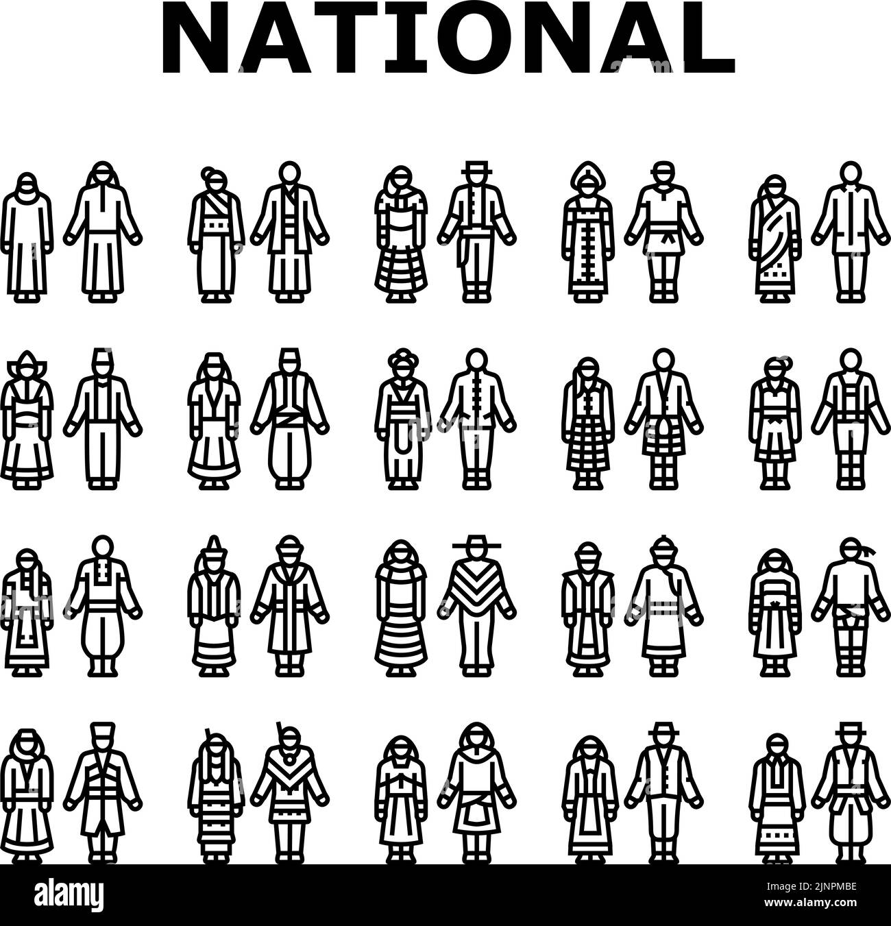 Ensemble National de vêtements de costume Design Icons Vector Illustration de Vecteur