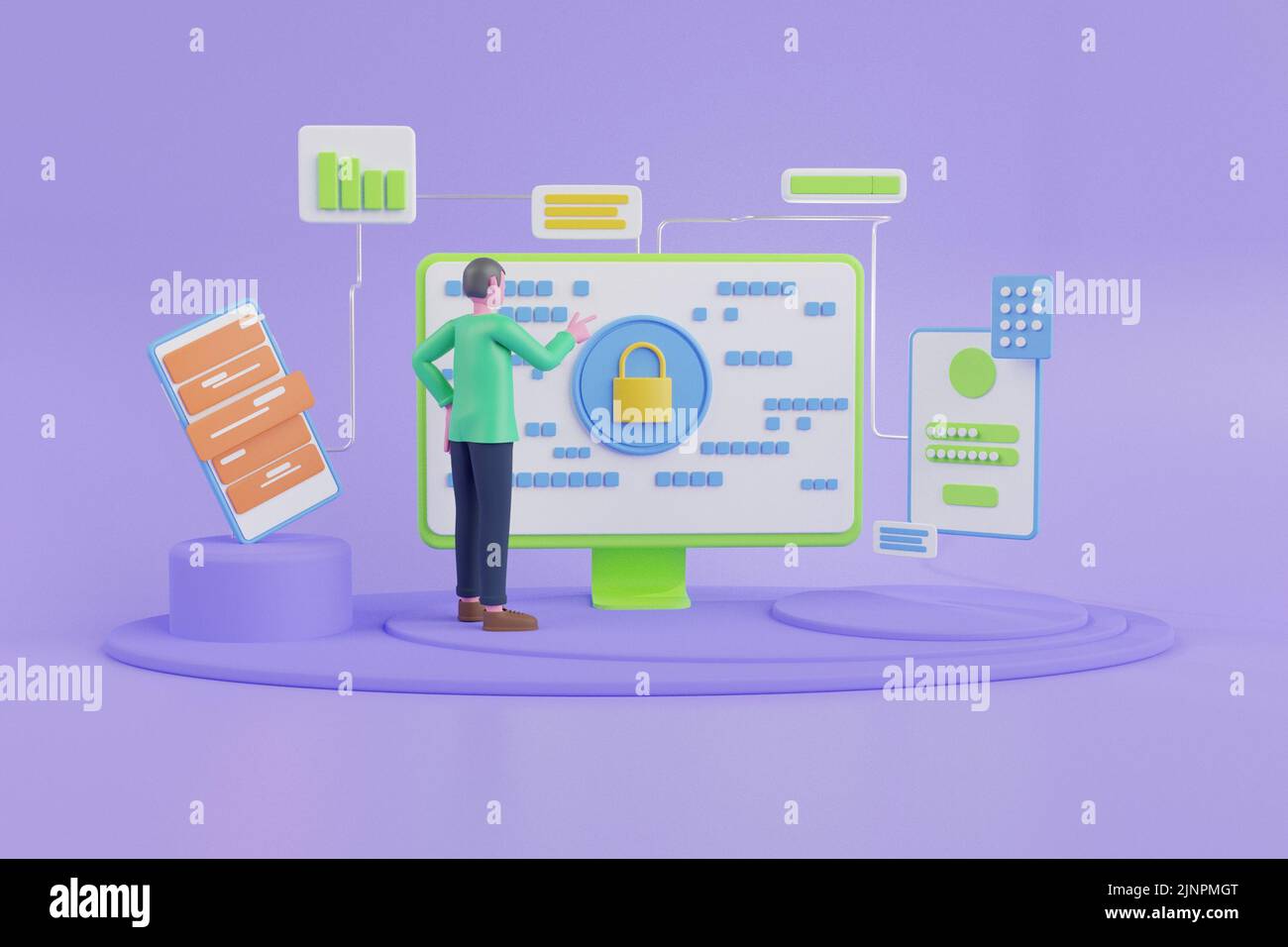 3D rendre le système de sécurité sur la technologie de cloud computing.concept de sécurité des données.protection de sécurité des données.concept de page Web, bannière, présentation, Banque D'Images