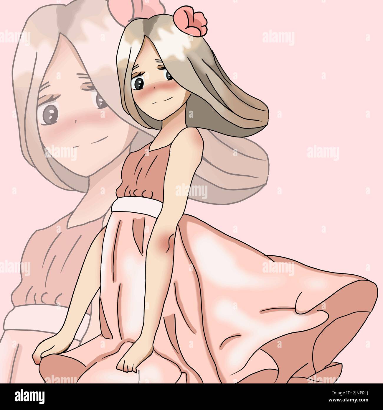 belle petite fille mignonne avec cheveux blonds et l'illustration d'anime d'arc rose Illustration de Vecteur