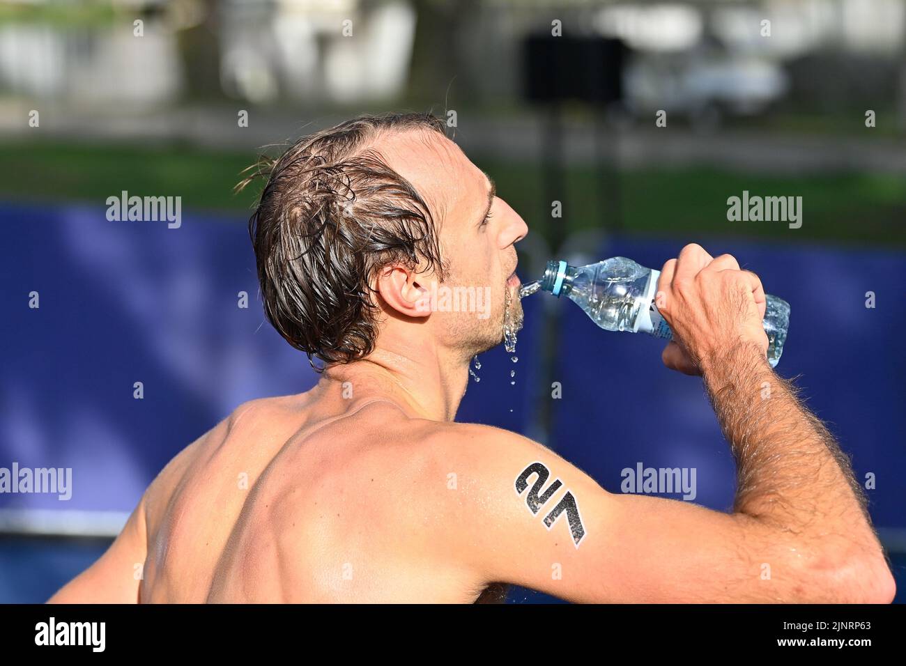 Belge Erwin Vanderplancke photographié après les hommes Triathlon European Championships Munich 2022, à Munich, Allemagne, le samedi 13 août 2022. La deuxième édition des Championnats d'Europe a lieu du 11 au 22 août et comporte neuf sports. BELGA PHOTO ERIC LALMAND Banque D'Images