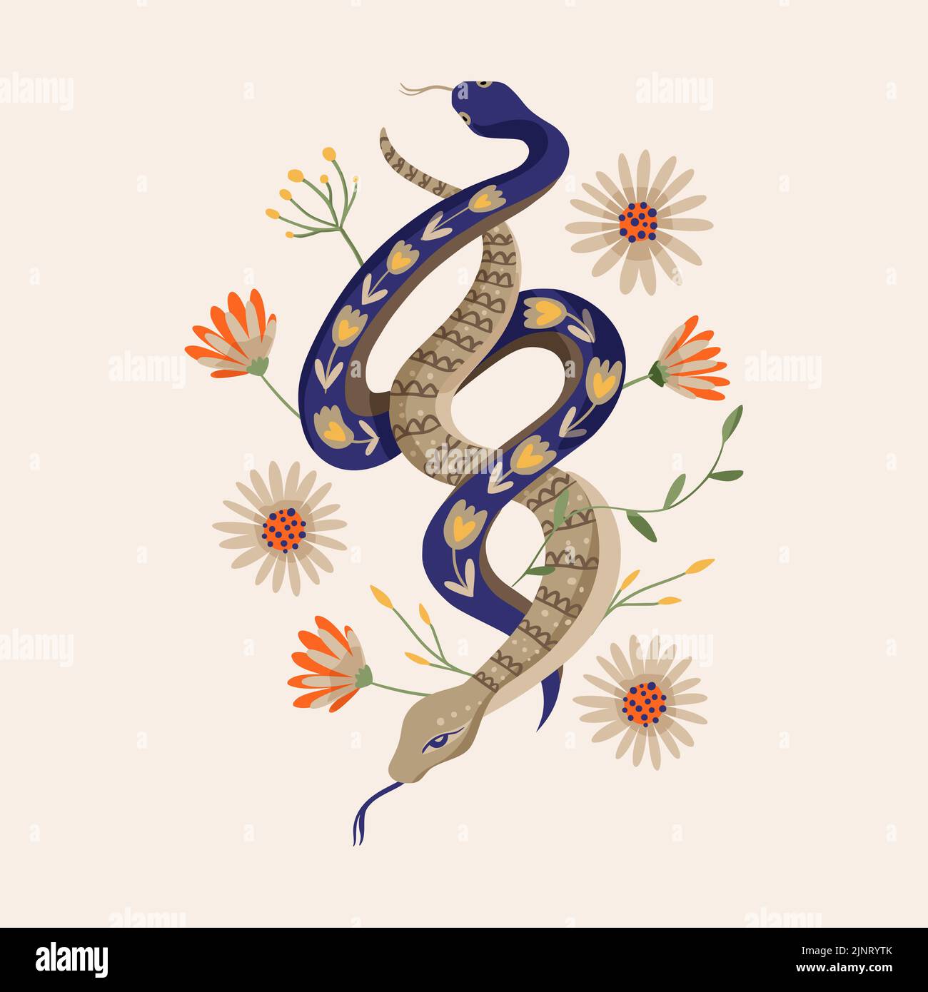 Serpent illustrations vecteur design alchimie fleur. Imprimé Python vintage Illustration de Vecteur