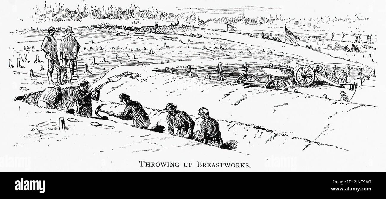 Lancer Breastworks. Corps d'ingénieur de l'Armée de terre. Illustration de la guerre de Sécession de 19th siècles par Edwin Forbes Banque D'Images