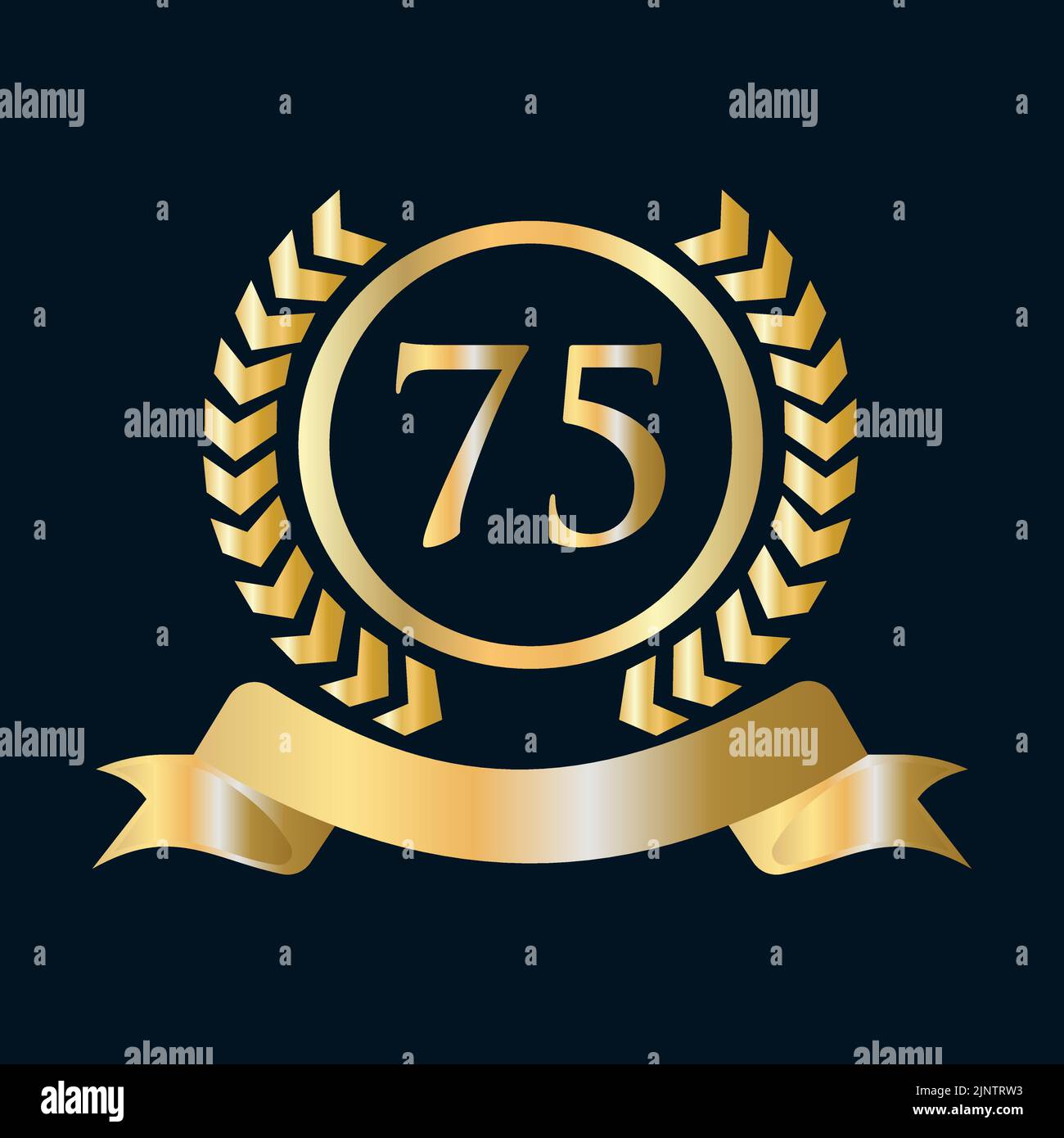 Modèle or et noir de célébration anniversaire 75 ans. Style de luxe or Heraldic Crest logo élément Vintage Laurel Vector Illustration de Vecteur