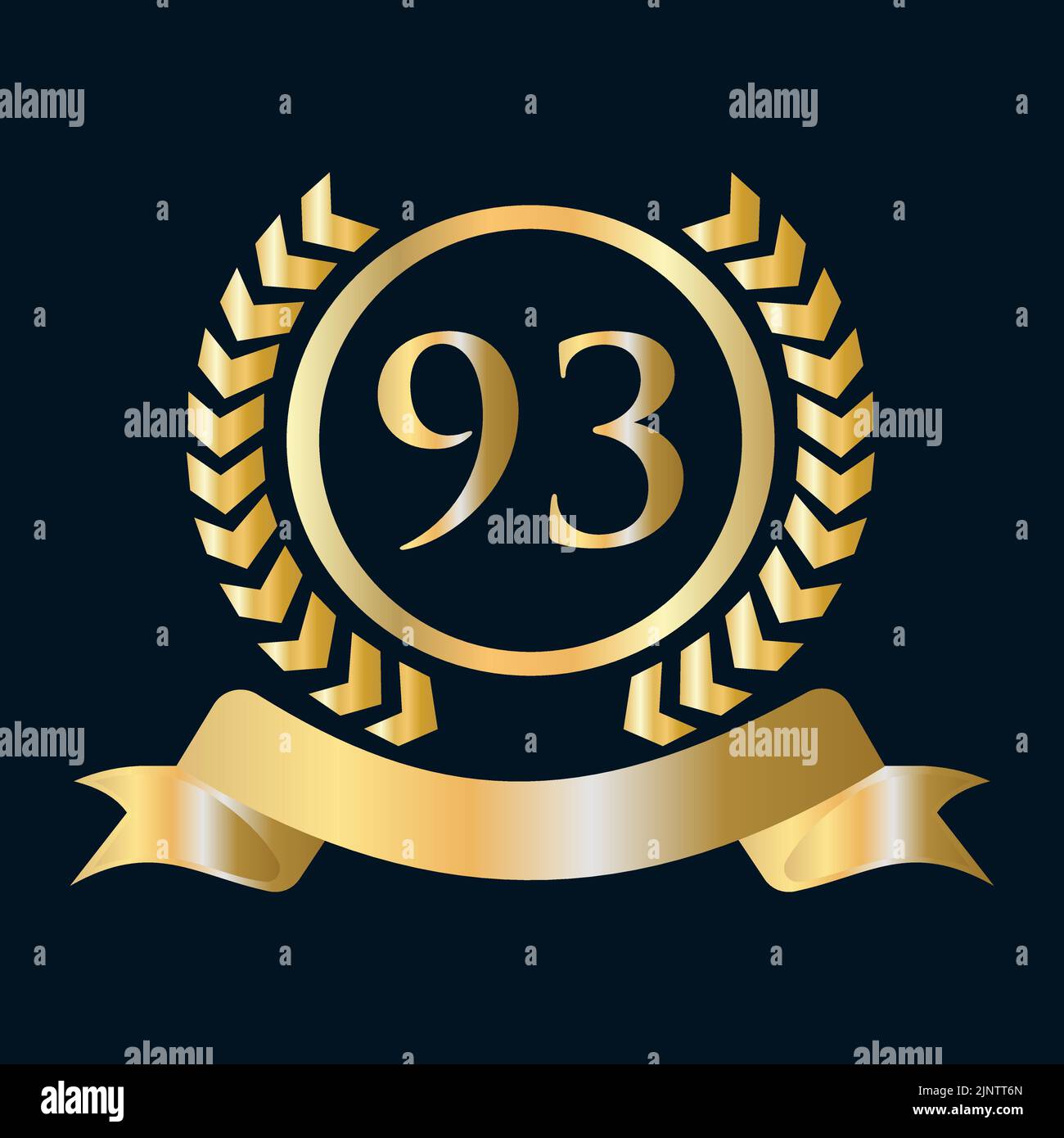 Quatre-vingt-treize, 93 ans célébration Gold et Black Template. Style de luxe or Heraldic Crest logo élément Vintage Laurel Vector Illustration de Vecteur