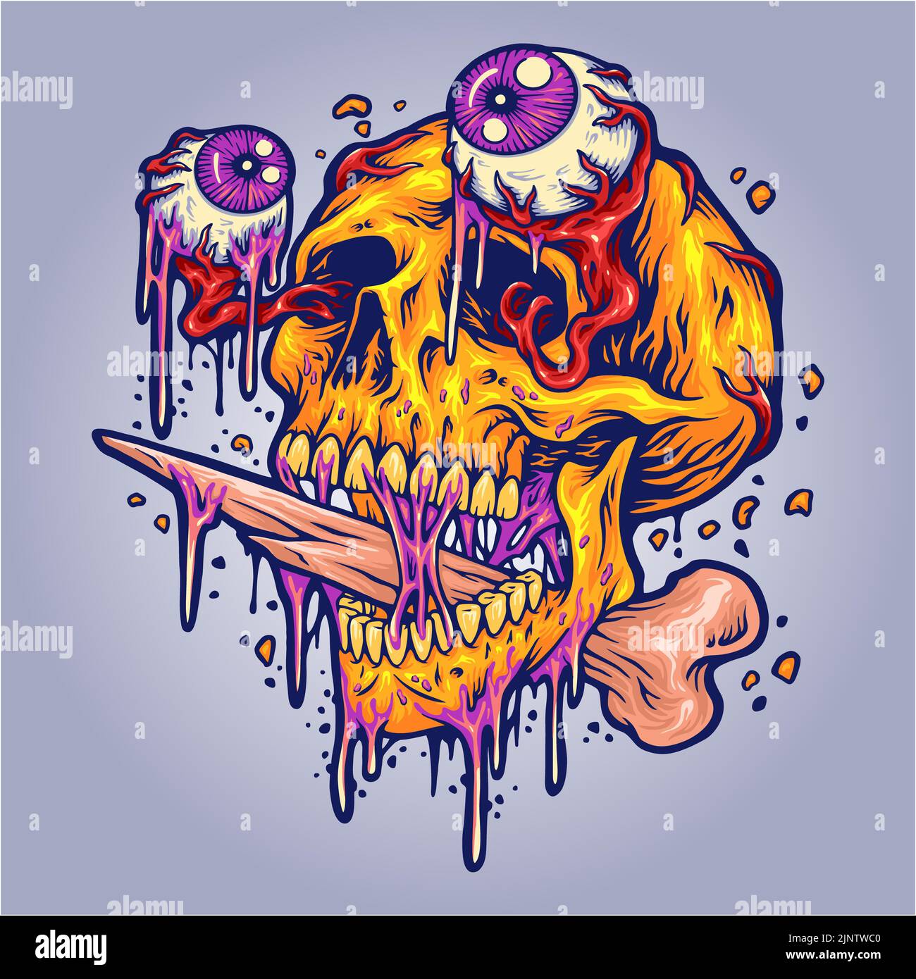 Tête de crâne effrayante avec des yeux zombies illustrations vectorielles pour votre travail logo, t-shirt de marchandise, autocollants et dessins d'étiquette, poster, cartes de voeux adv Banque D'Images