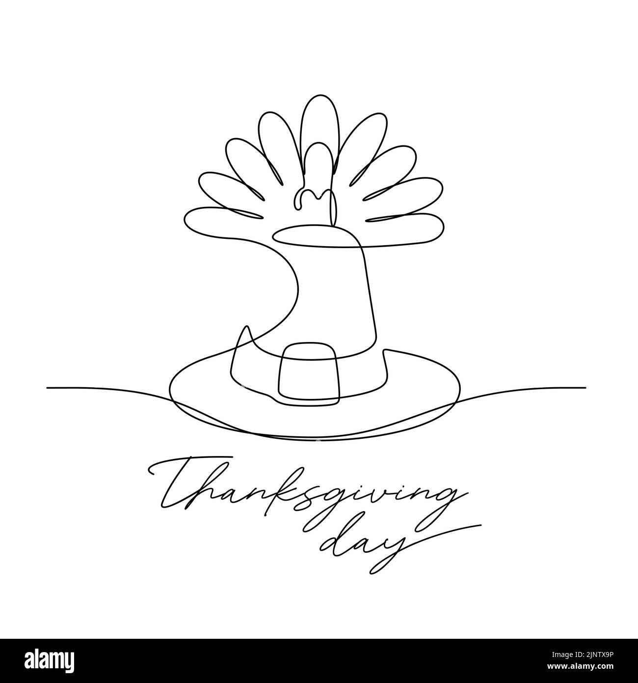 dessin de ligne continue de dinde et chapeau de pèlerin pour la célébration thanksgiving jour récolte illustration de vecteur de festival traditionnel Illustration de Vecteur