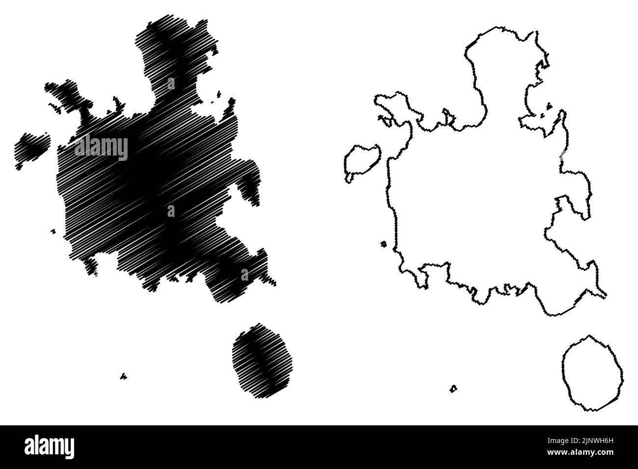 Carte de Nosy Be et de l'île de Nosy Komba (République de Madagascar) carte illustration vectorielle, scribble croquis carte de l'île de Nossi-be, Assada ou Nosse Be Illustration de Vecteur