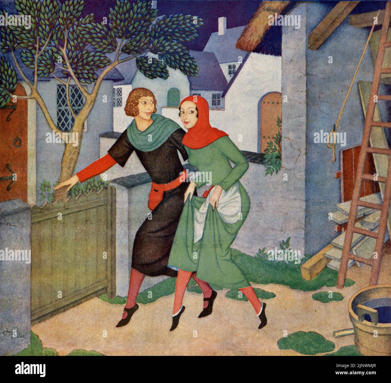 « The Miller’s Tale of the Carpenter’s Wife » publié le 23 août 1942 dans le magazine American Weekly Sunday peint par Edmund Dulac. Banque D'Images