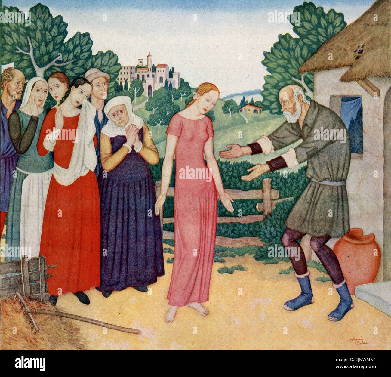 « The Student’s Tale of patient Griselda » publié en août 1942 dans le magazine American Weekly Sunday peint par Edmund Dulac. Banque D'Images