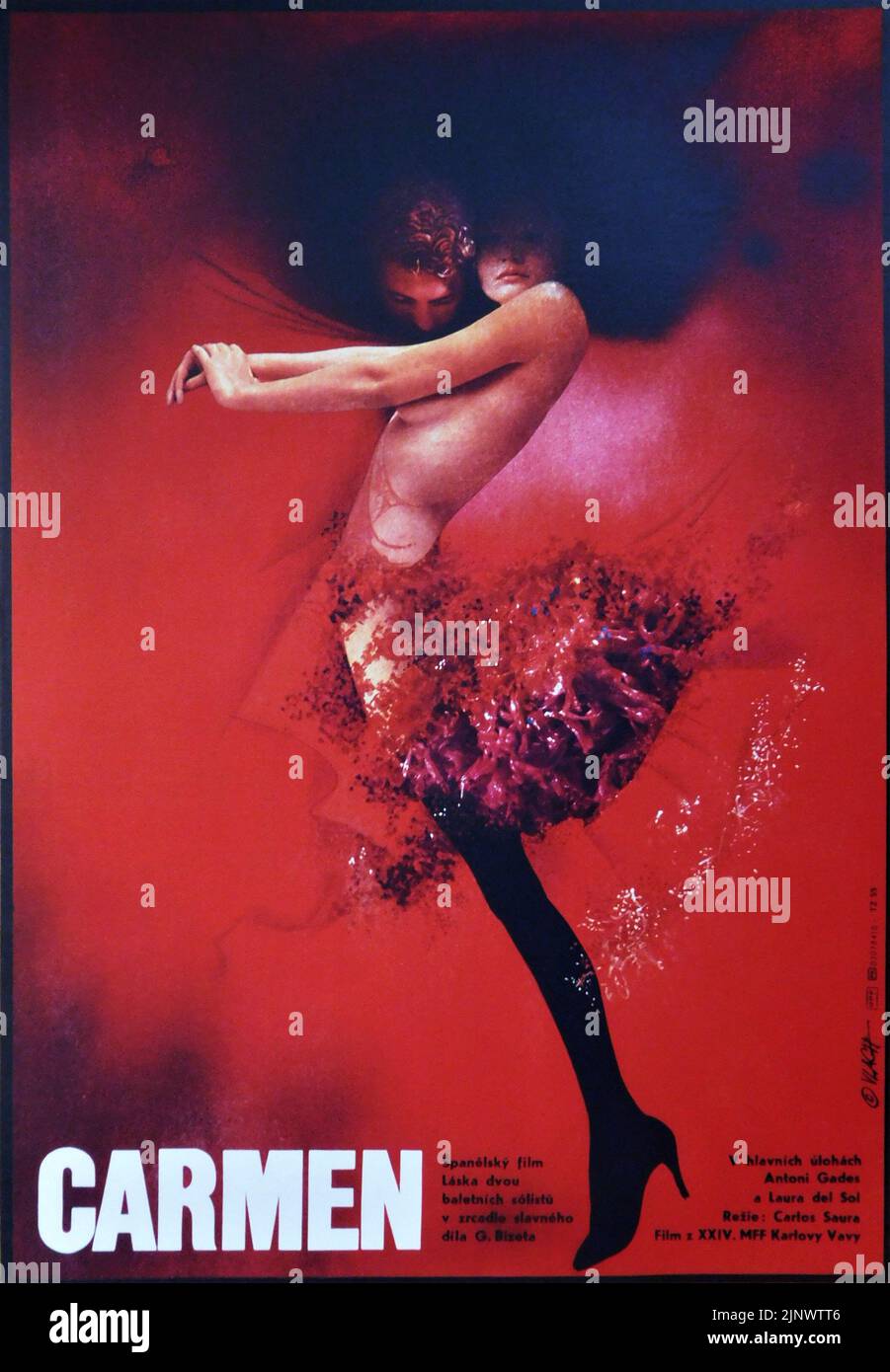 Affiche tchèque pour ANTONIO GADES et LAURA del sol dans CARMEN 1983 réalisateur CARLOS SAURA novella Prosper Merimee opéra Georges Bizet écrivains / chorégraphes Carlos Saura et Antonio Gades musique Paco de Lucia producteurs Emiliano Piedra en association avec la télévision Espanola (TVE) Banque D'Images