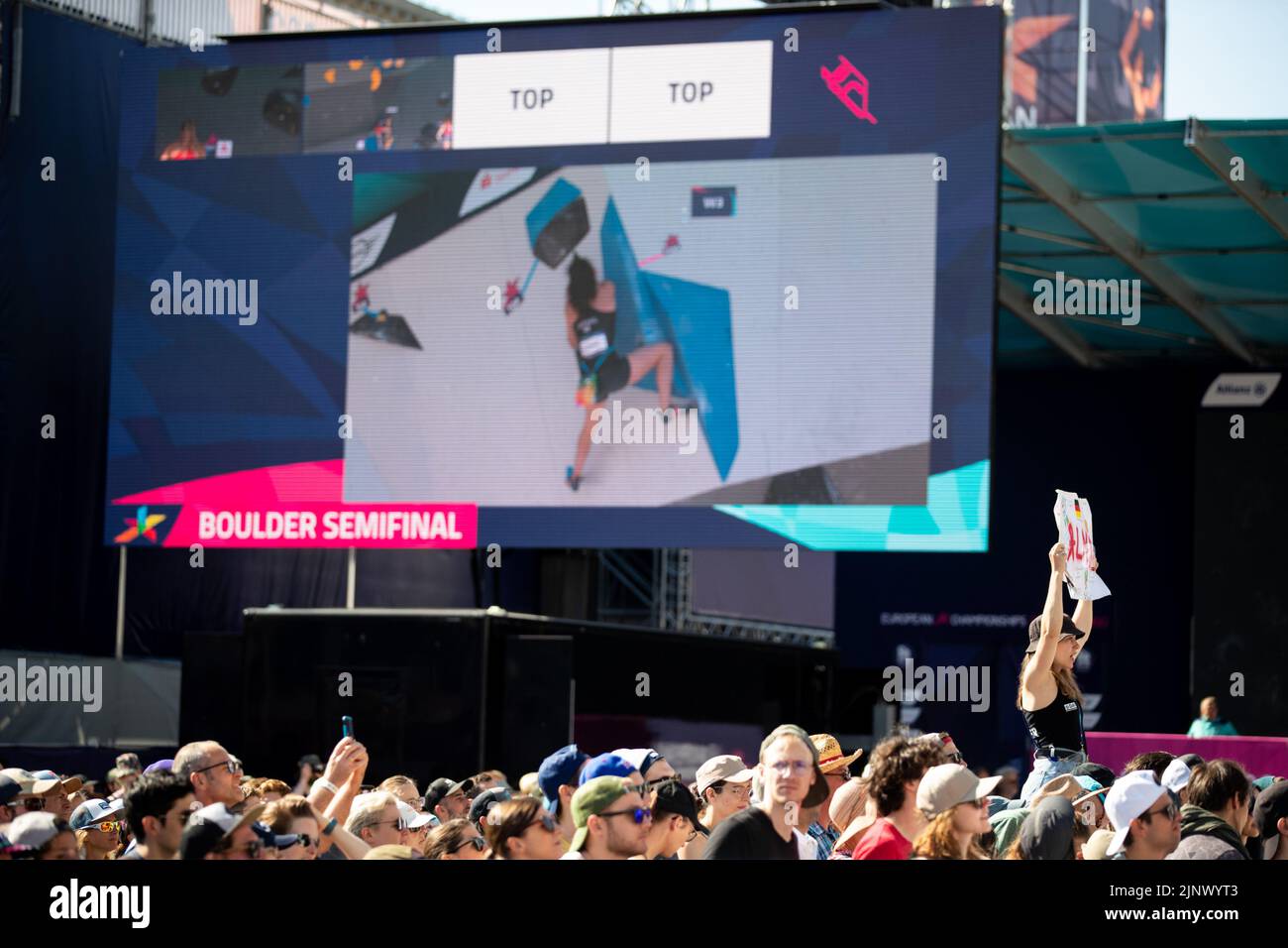 Munich, Allemagne. 14th août 2022. Munich, Allemagne, 14 août 2022: Amateurs d'escalade à la demi-finale de l'escalade sportive des femmes Boulder à Koenigsplatz aux Championnats d'Europe Munich 2022 à Munich, Allemagne (Liam Asman/SPP) crédit: SPP Sport Press photo. /Alamy Live News Banque D'Images