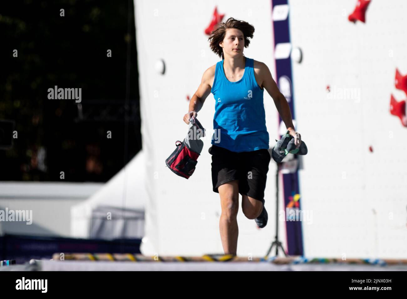 Munich, Allemagne. 14th août 2022. Munich, Allemagne, 14 août 2022: Lisa Klem (NED) à la demi-finale de Boulder des femmes d'escalade sportive à Koenigsplatz aux Championnats d'Europe 2022 de Munich, Allemagne (Liam Asman/SPP) crédit: SPP Sport Press photo. /Alamy Live News Banque D'Images