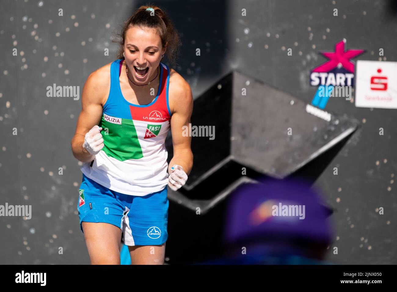 Munich, Allemagne. 14th août 2022. Munich, Allemagne, 14 août 2022: Camilla Moroni (ITA) lors de la demi-finale de l'escalade sportive des femmes Boulder à Koenigsplatz aux Championnats d'Europe Munich 2022 à Munich, Allemagne (Liam Asman/SPP) Credit: SPP Sport Press photo. /Alamy Live News Banque D'Images