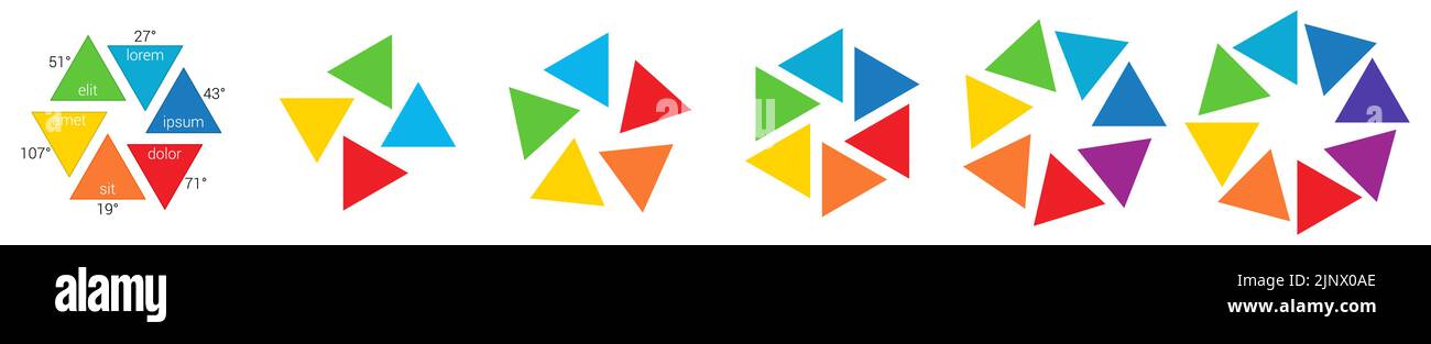 Triangles pointant vers l'intérieur disposés en forme circulaire - peuvent être utilisés comme élément infographique avec quatre à huit pièces Illustration de Vecteur