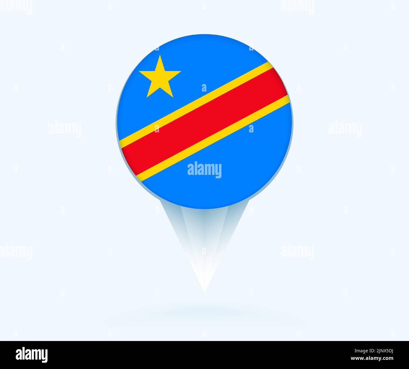 Pointeur de carte avec drapeau de la RD Congo. Drapeau vectoriel sur fond bleu. Illustration de Vecteur