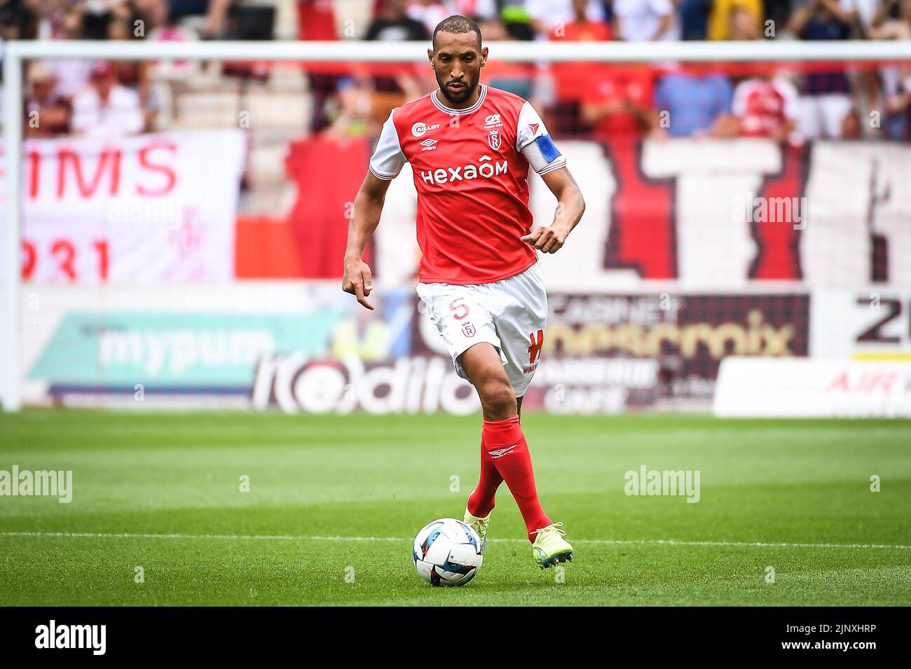 Yunis ABDELHAMID de Reims pendant le championnat français Ligue 1 football match entre Stade de Reims et Clermont pied 63 sur 14 août 2022 au stade Auguste Delaune à Reims, France - photo Matthieu Mirville / DPPI Banque D'Images