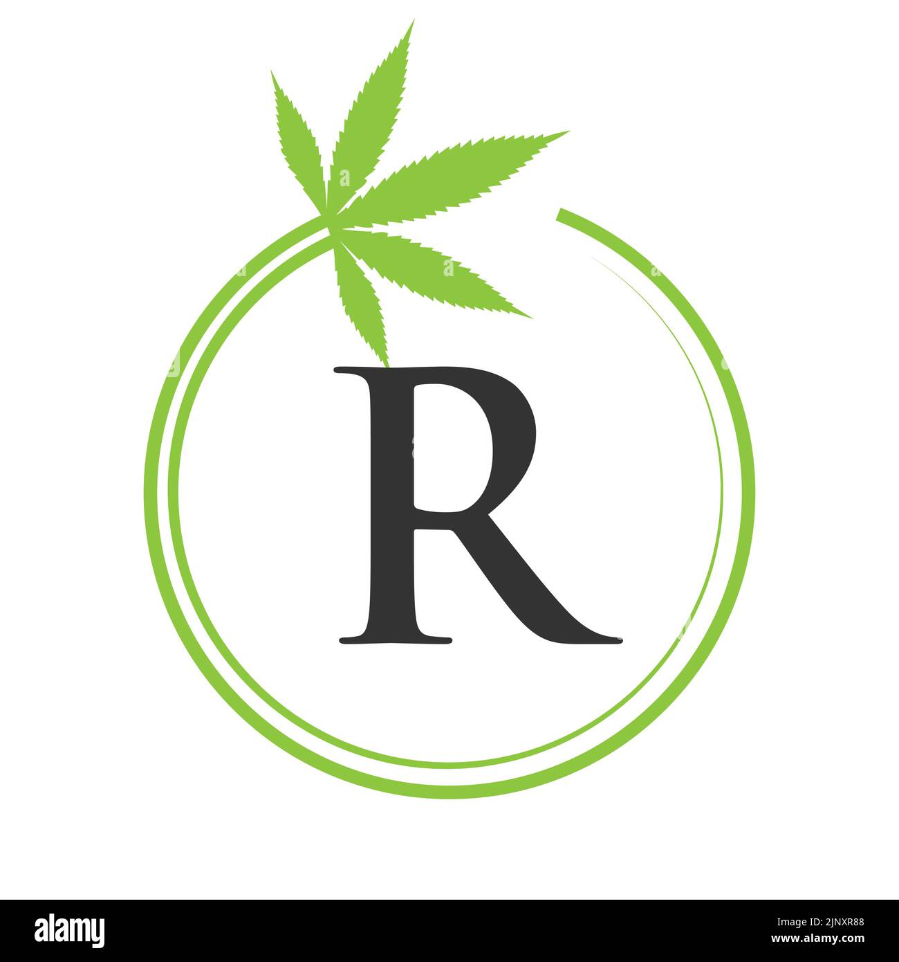 Cannabis marijuana logo sur la lettre R concept pour la santé et la thérapie médicale. Modèle d'affiche pour marijuana et cannabis Illustration de Vecteur