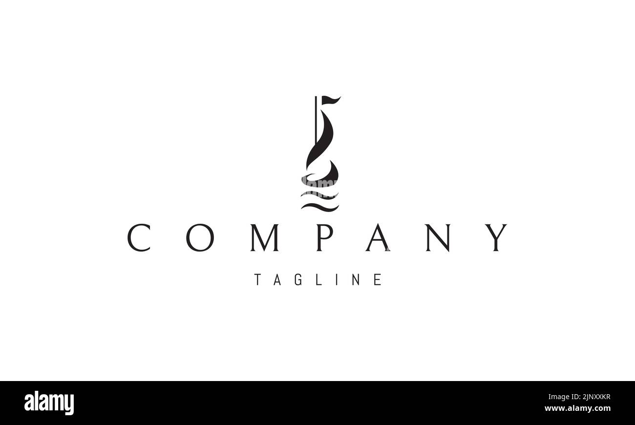 Logo vectoriel sur lequel une image abstraite d'un navire avec une voile avec des vagues sous lui. Illustration de Vecteur