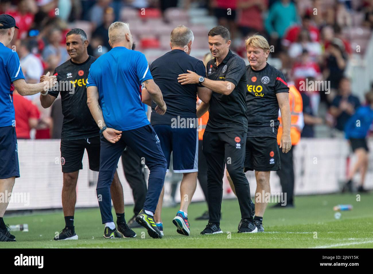 Paul Heckingbottom, directeur de Sheffield United, travaille avec Chris Wilder, directeur de Middlesbrough à temps plein à Middlesbrough, au Royaume-Uni, le 8/14/2022. (Photo de James Heaton/News Images/Sipa USA) Banque D'Images