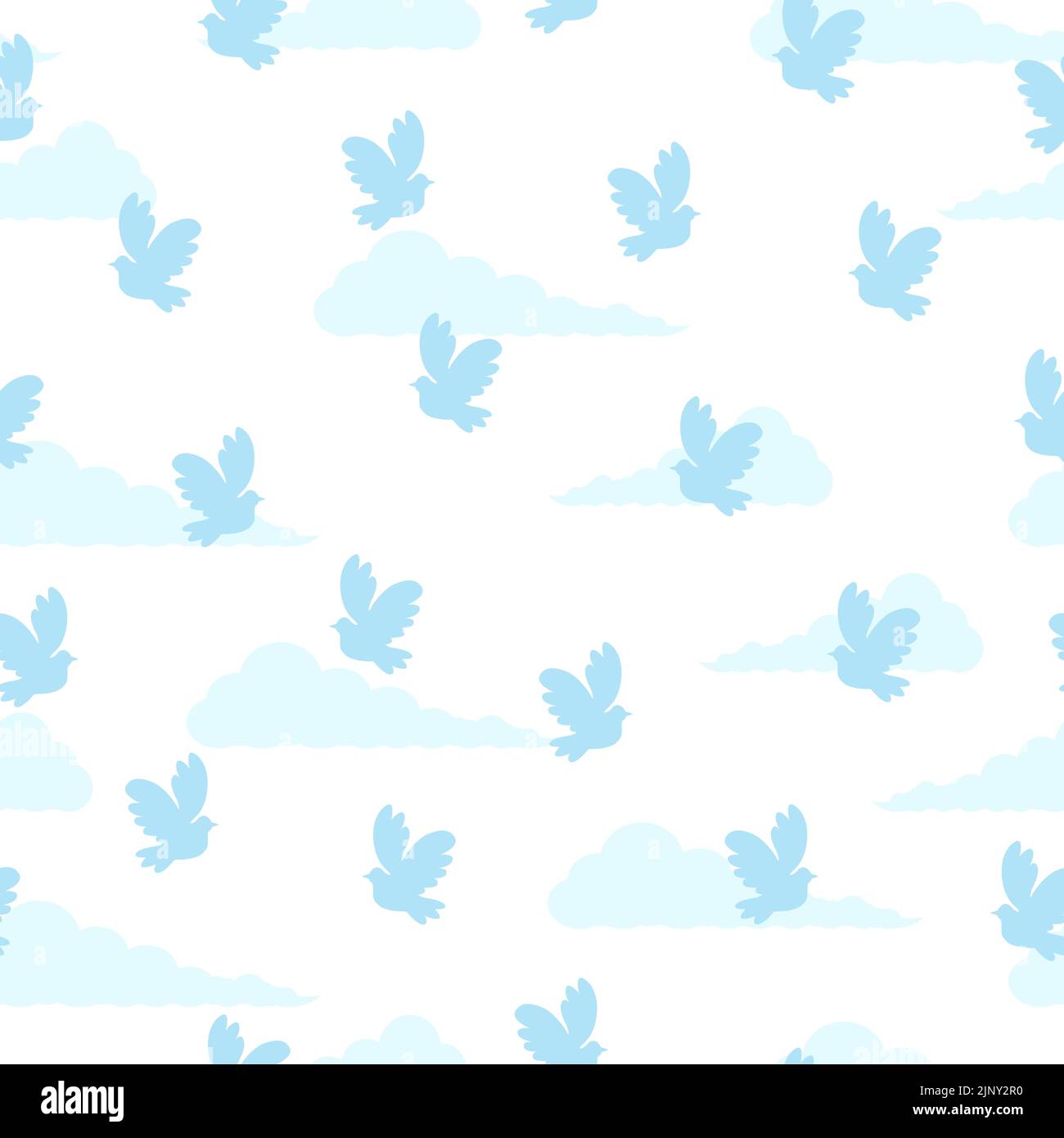 Dessin animé colombe de la paix dans le ciel avec des nuages. Mouche de liberté d'oiseau de pigeon bleu. Illustration vectorielle. Les ailes et la queue brillent en bleu. Illustration de Vecteur
