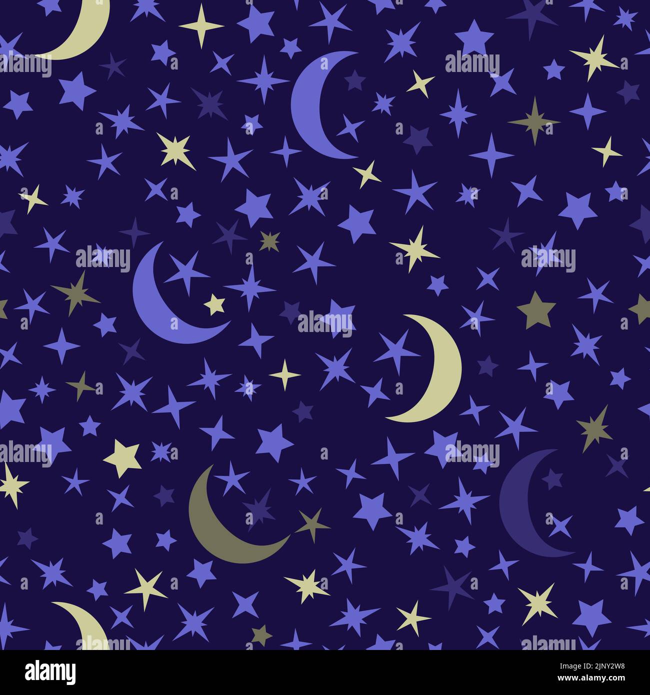 Motif sans couture avec étoile et lune dans le ciel sombre. Les étoiles COSMOS sur fond bleu foncé pour les enfants, les enfants et les tout-petits. Texture enfant mignonne. Illustration de Vecteur