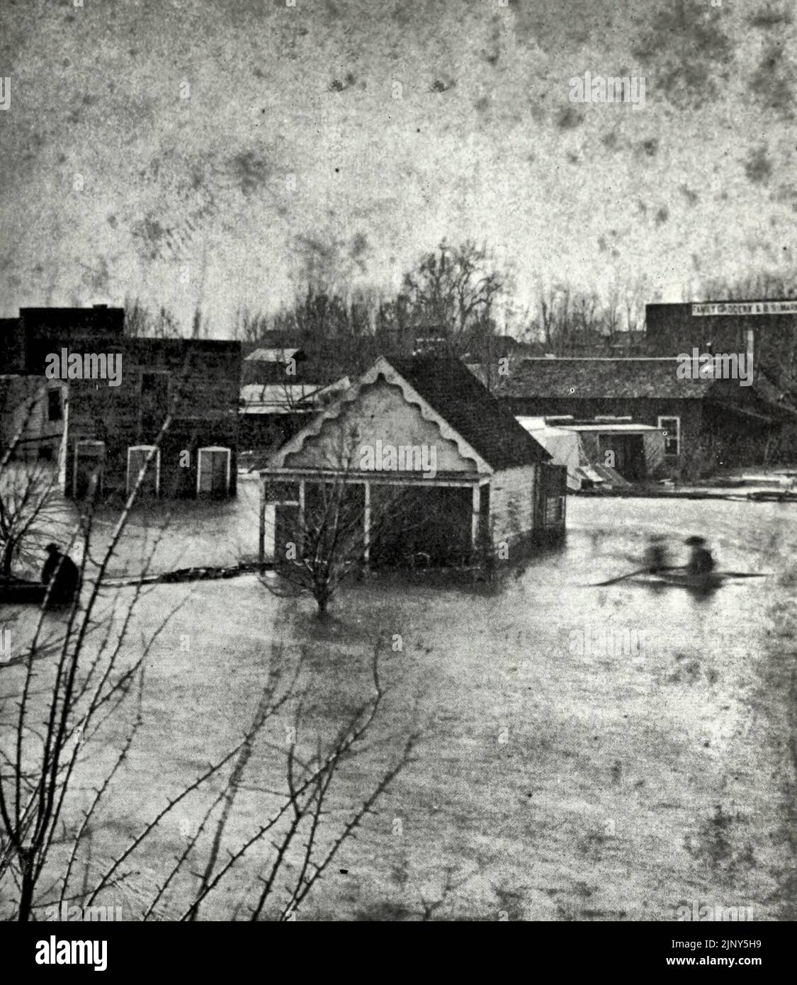 Sacramento City pendant le grand déluge de 1862, vue prise de la rue R Levee Banque D'Images