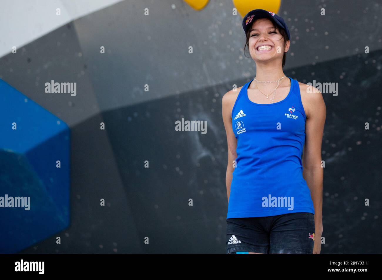 Munich, Allemagne. 14th août 2022. Munich, Allemagne, 14 août 2022: Oriane Bertone (FRA) à la finale de Boulder des femmes d'escalade sportive à Koenigsplatz aux Championnats d'Europe Munich 2022 à Munich, Allemagne (Liam Asman/SPP) crédit: SPP Sport Press photo. /Alamy Live News Banque D'Images