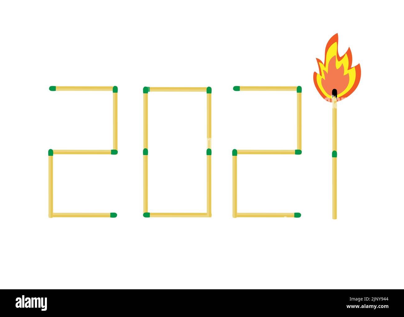 Les chiffres des allumettes avec une flamme brûlante sur un fond blanc. Illustration de Vecteur