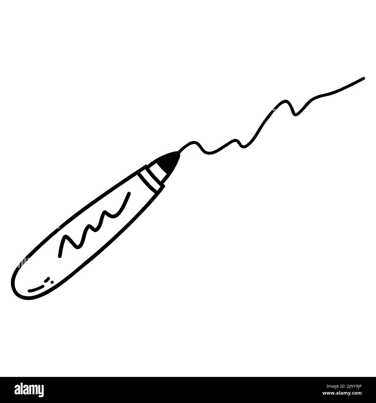 Icône de l'outil d'écriture Doodle dessiné à la main. Dessin vectoriel illustration de stylo ou marqueur noir, fournitures scolaires ou de bureau pour impression, page de coloriage Illustration de Vecteur