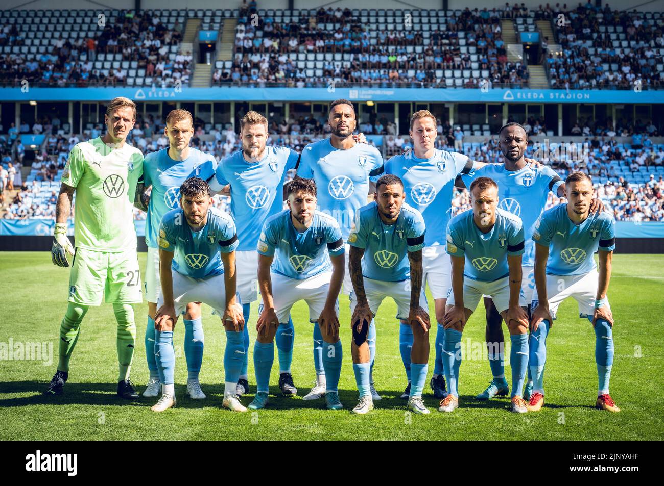 Malmoe, Suède. 14th août 2022. Le départ-11 de Malmoe FF pour le match Allsvenskan entre Malmoe FF et GIF Sundsvall à Eleda Stadion à Malmoe. (Crédit photo : Gonzales photo/Alamy Live News Banque D'Images