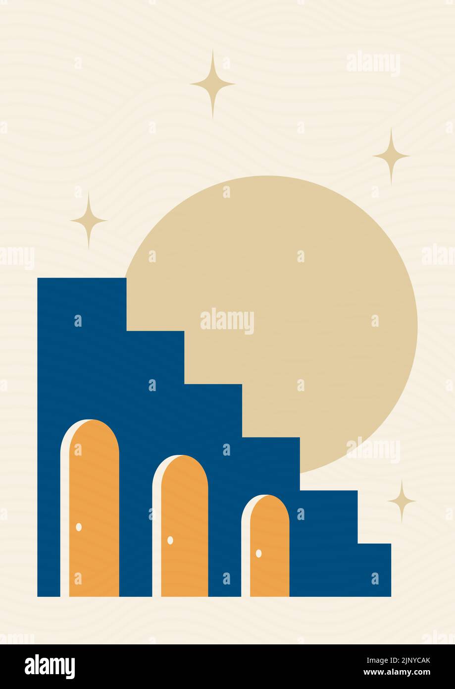 Illustration de l'architecture de nuit avec affiche de lune art abstrait Illustration de Vecteur