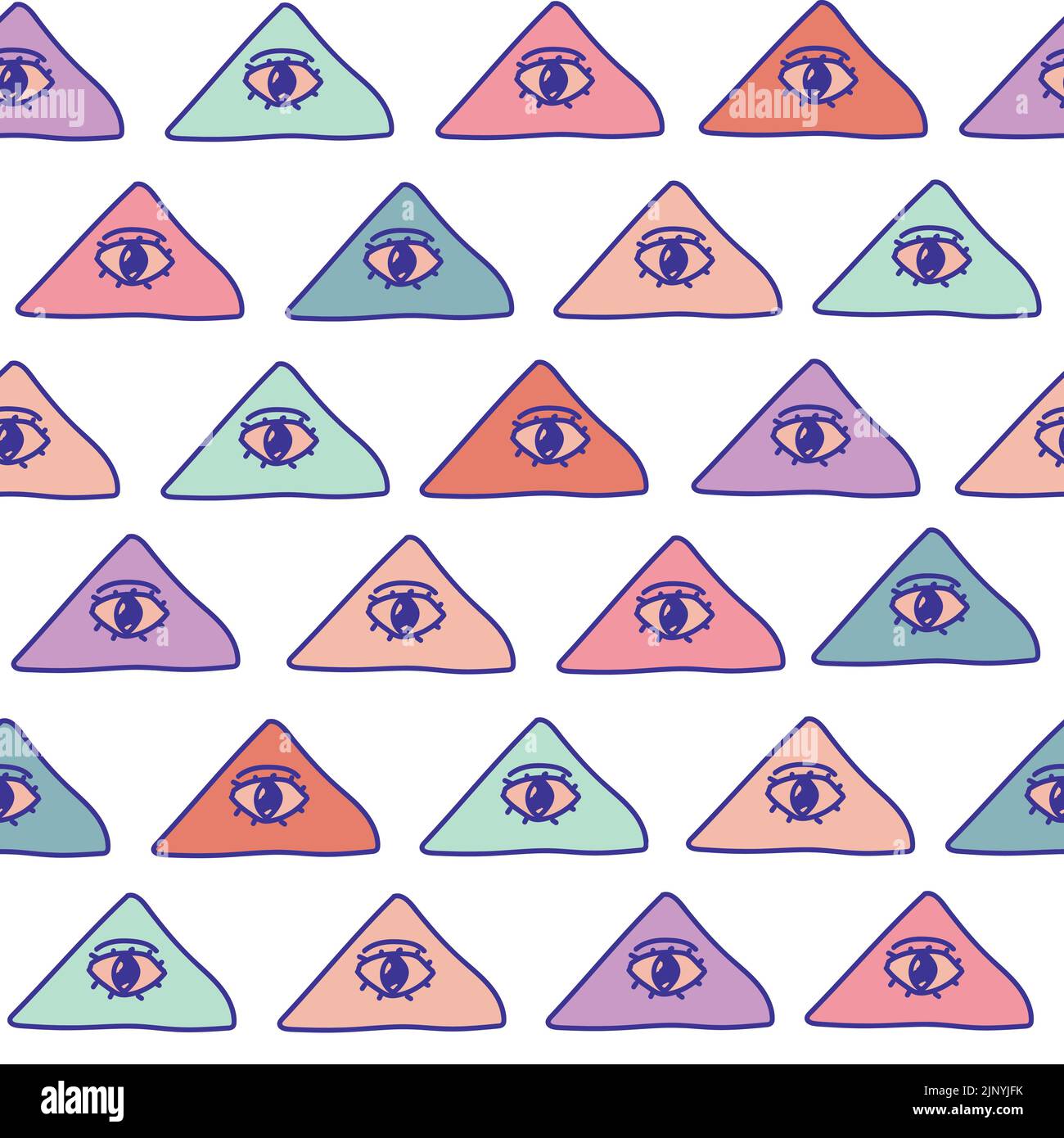 Texture pastel sans couture et colorée avec tous les symboles de la pyramide des yeux. Triangle avec œil. Répétition. Un arrière-plan original et moderne pour votre conception. Illustration de Vecteur