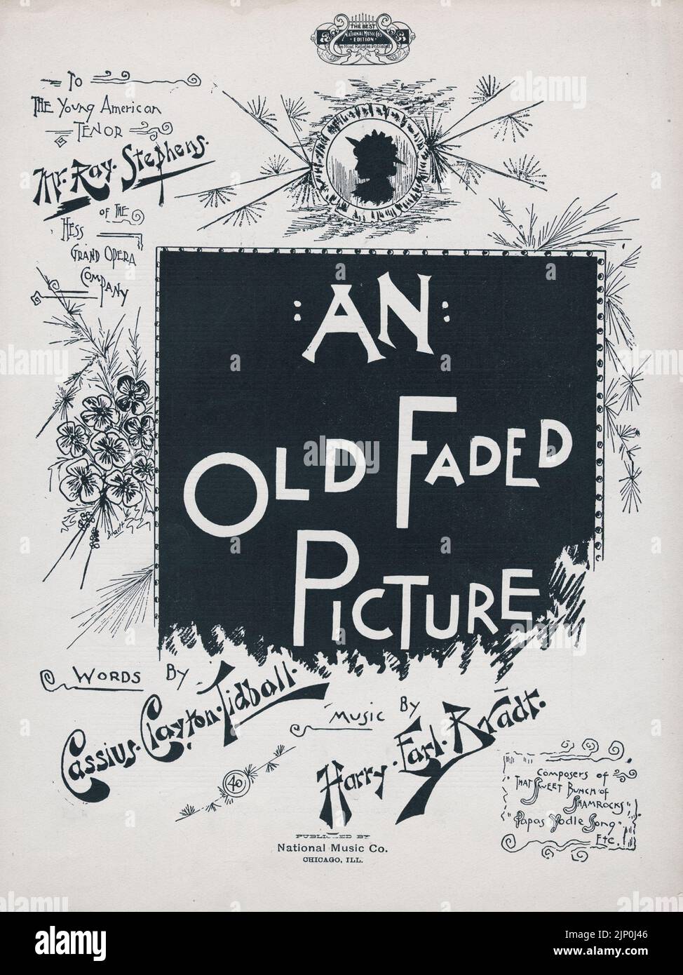 An Old Faded Picture, Words by Cassius Clayton Tidball, Music by Harry Earl Bradt, publié par National Music Co (1890) Sheet Music Cover Banque D'Images