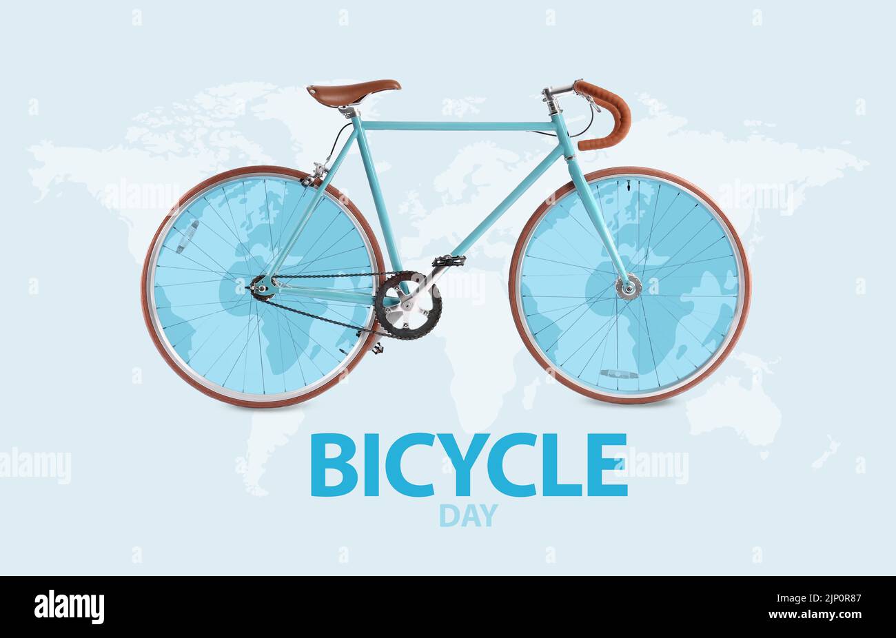 Collage avec vélo et carte. Journée mondiale du vélo Banque D'Images
