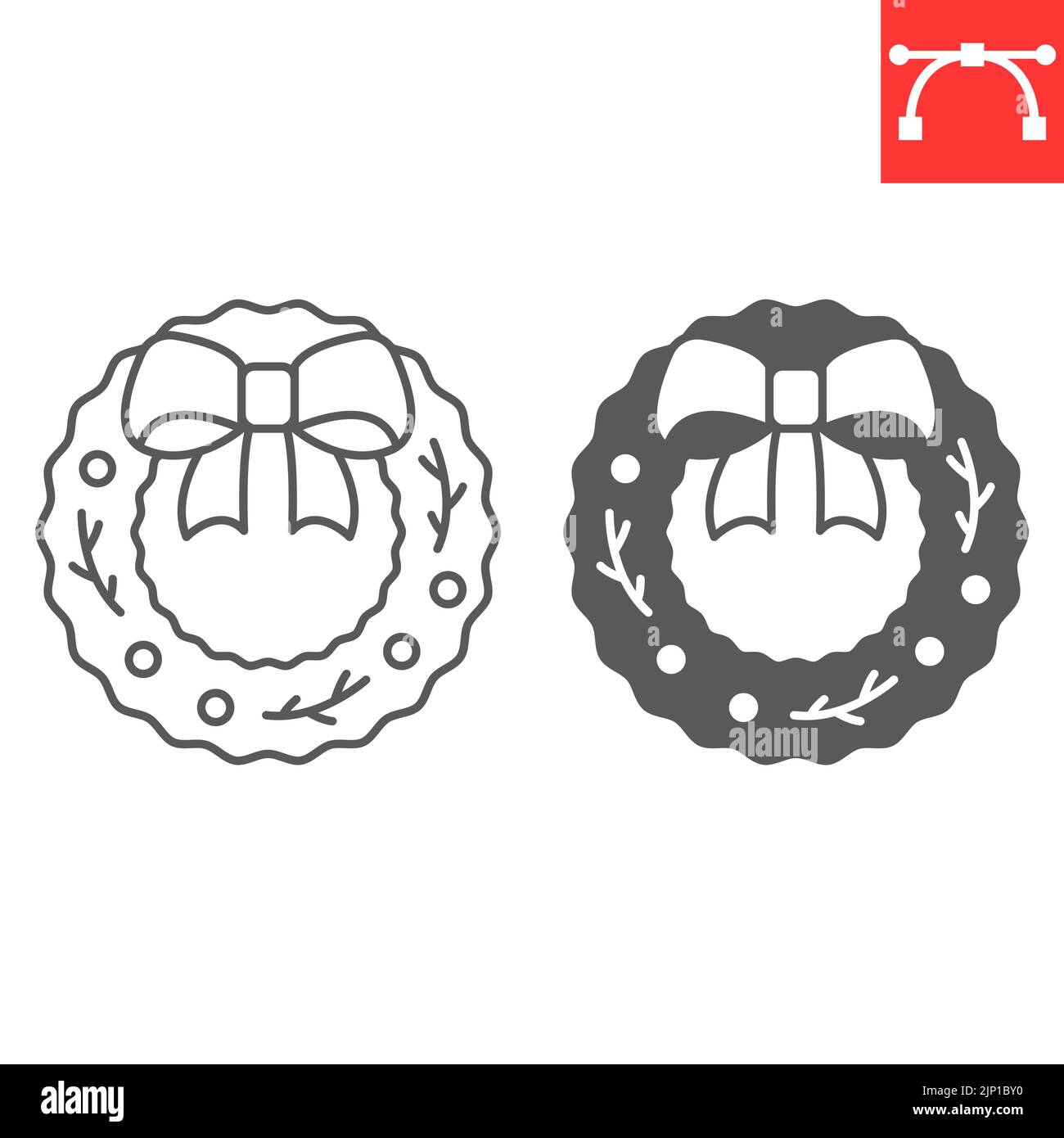 Ligne de couronne de Noël et icône de glyphe, nouvelle année et ...