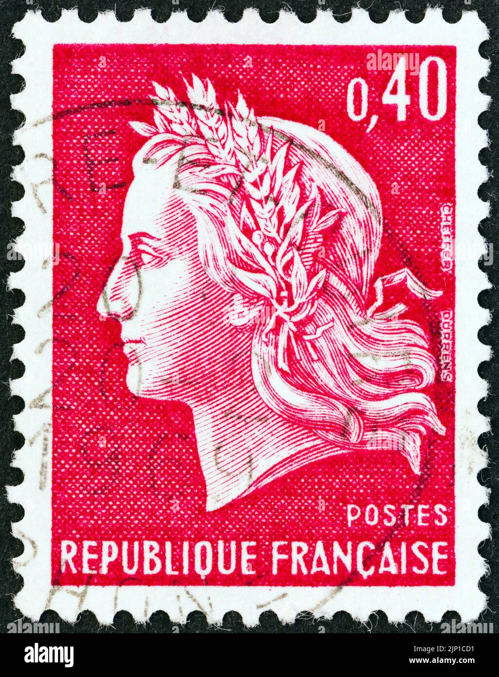 FRANCE - VERS 1969 : un timbre imprimé en France montre Marianne, type Cheffer, vers 1969. Banque D'Images