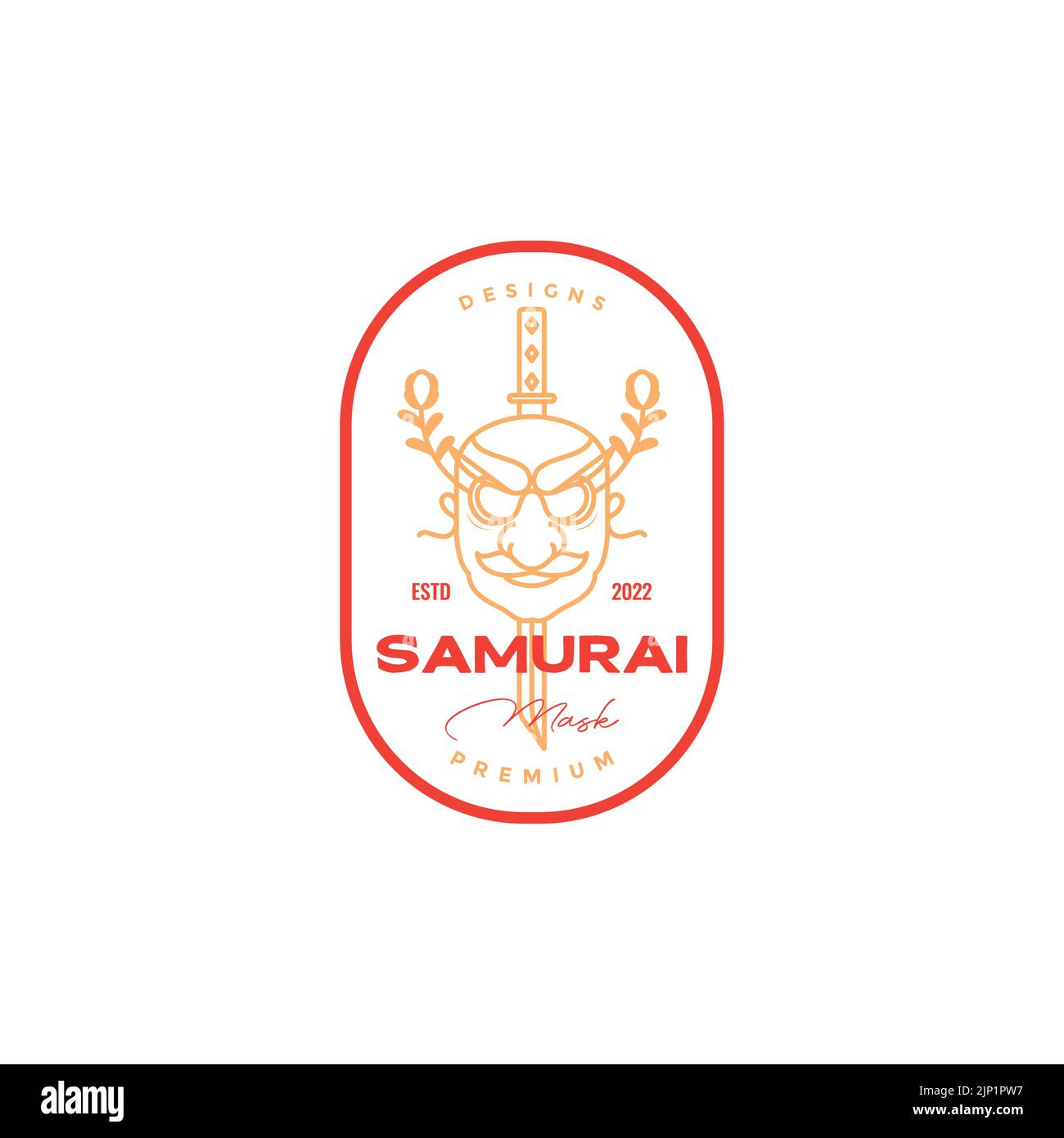 masque samouraï logo grand nez vintage Illustration de Vecteur