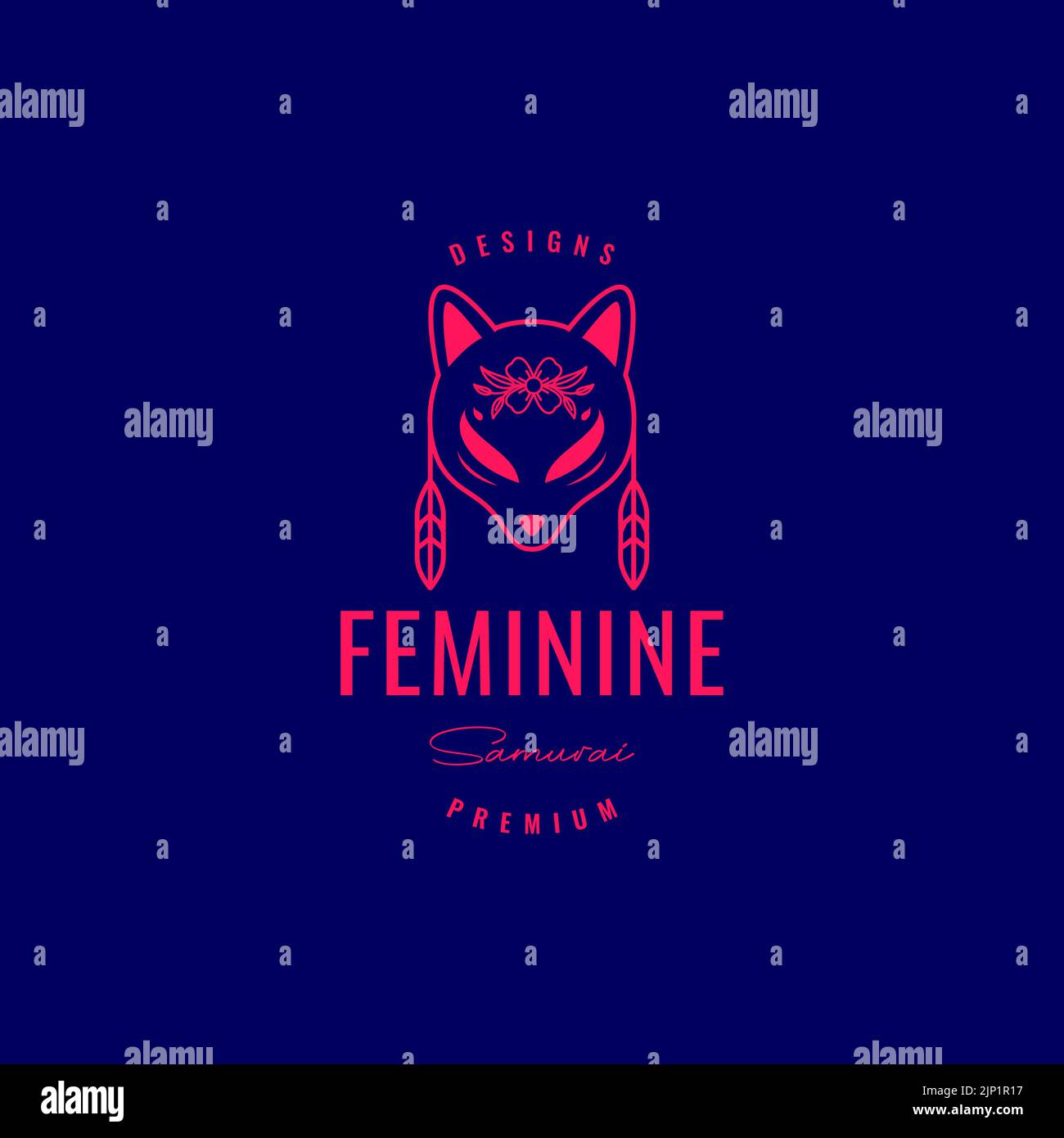 masque de chat samouraï femme logo design Illustration de Vecteur