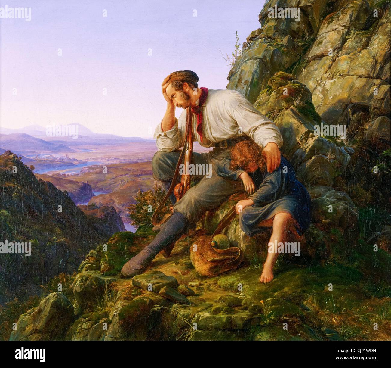 Karl Friedrich Lessing peinture, le Robber et son enfant, huile sur toile, 1832 Banque D'Images