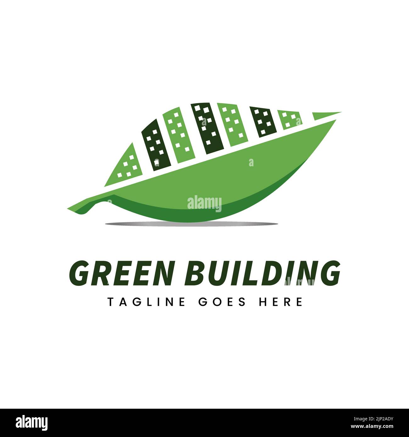 Logo vert de construction feuille nature, combinaison feuille abstraite avec villes, pour un vecteur de conception logo de construction écologique Illustration de Vecteur