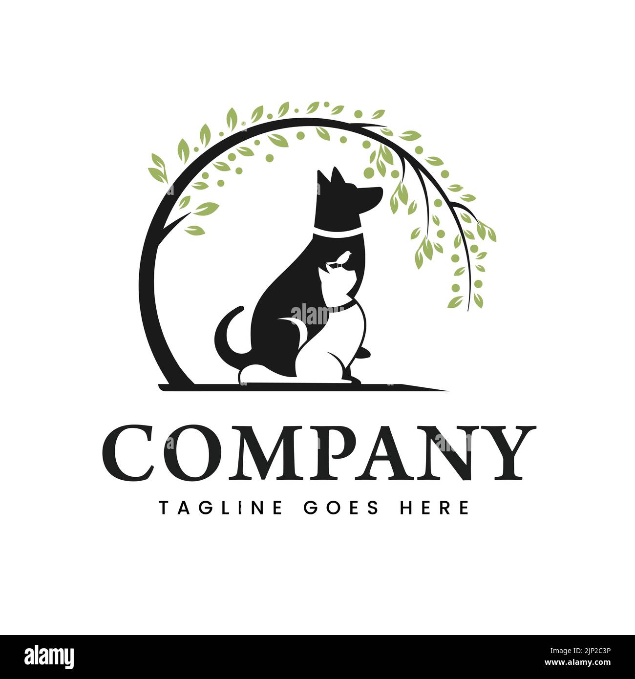 Illustration du logo pour chien, chat et oiseau avec modèle, modèle, symbole, icône de logo d'arbre Illustration de Vecteur