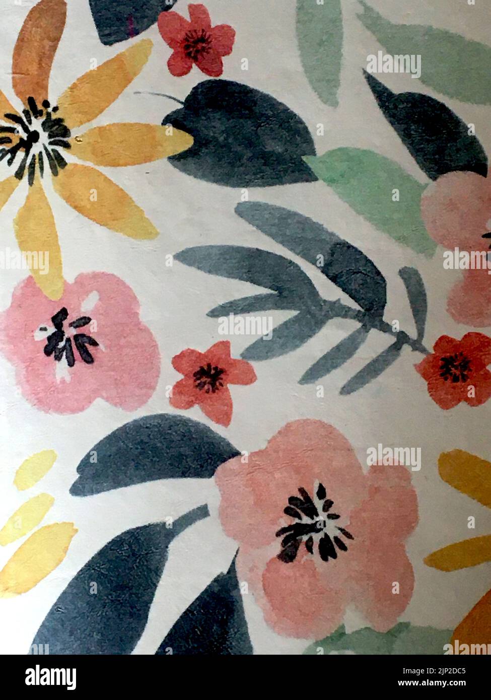 Motif floral d'aquarelle artistique avec des fleurs roses et jaunes Banque D'Images