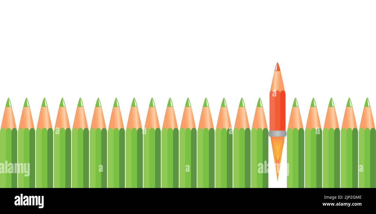 les crayons de couleur verte et rouge sont différents concept sur fond blanc Illustration de Vecteur