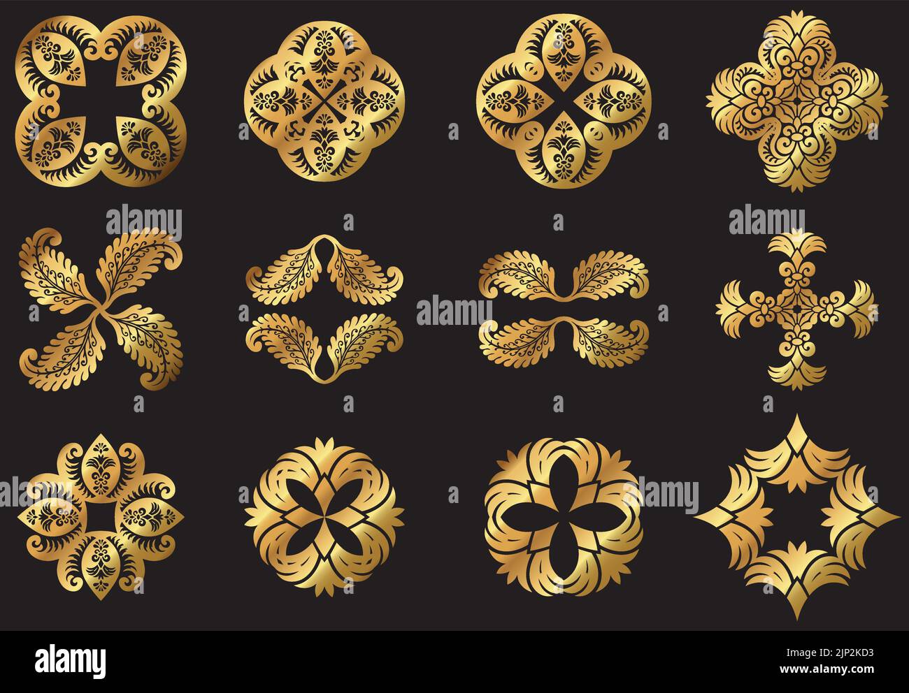 Un ensemble d'icônes de fleurs décoratives en or vectoriel vintage Illustration de Vecteur